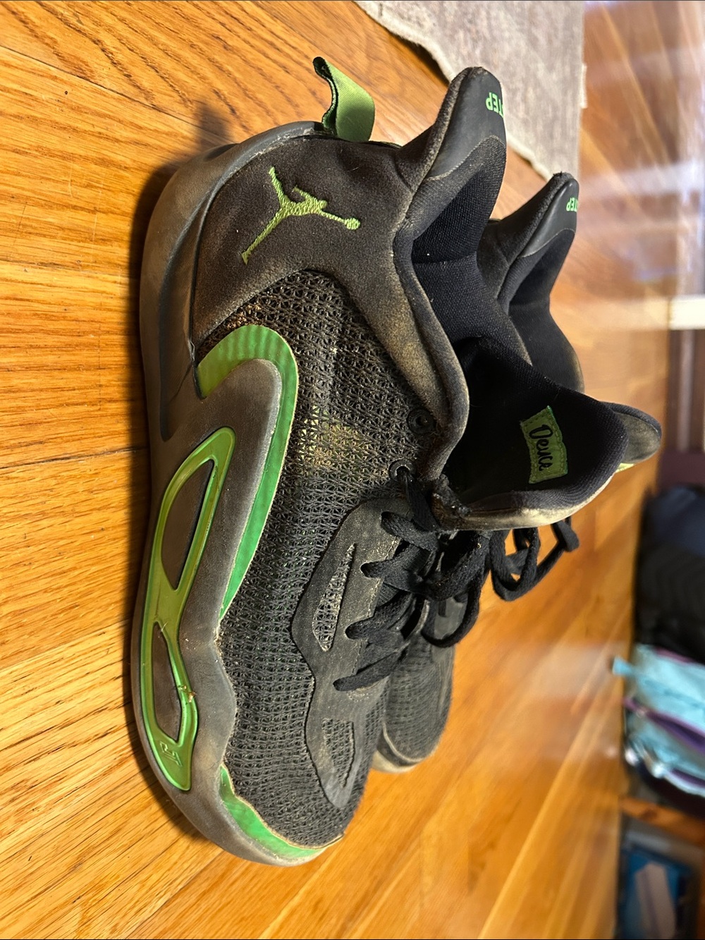 Jordan Kids Black and Lime Green Athletic Sneakers